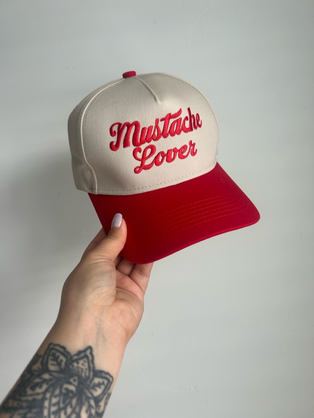 Cream and Red 'Mustache Lover' Trucker Cap